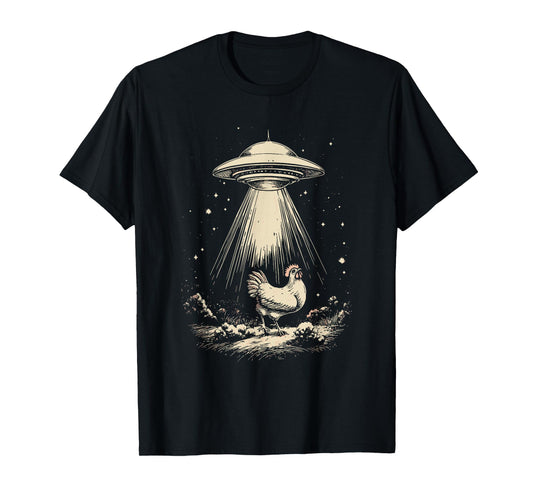 Funny UFO Chicken Abduction Vintage Alien Beam Chicken Lover T-Shirt