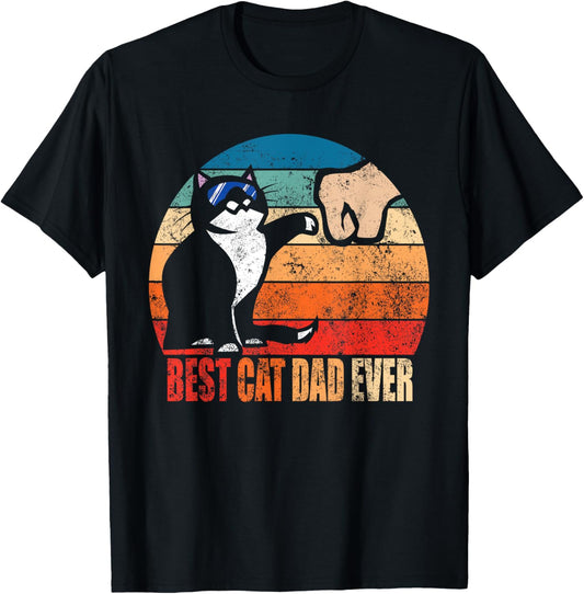 Cat Loving Daddy Fathers Day Gift mens None Best Cat Dad Ever Paw Fist Bump Funny Fathers Day Tee T Shirt, Black, Small US