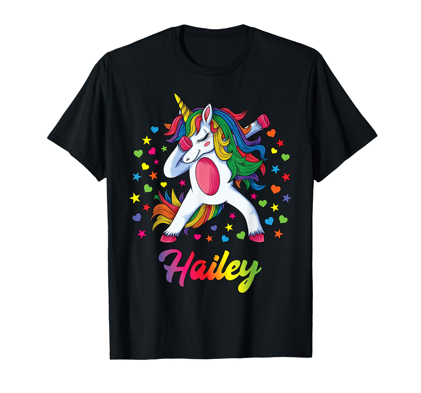 Hailey Dabbing Unicorn Rainbow Personalized Name Custom T-Shirt