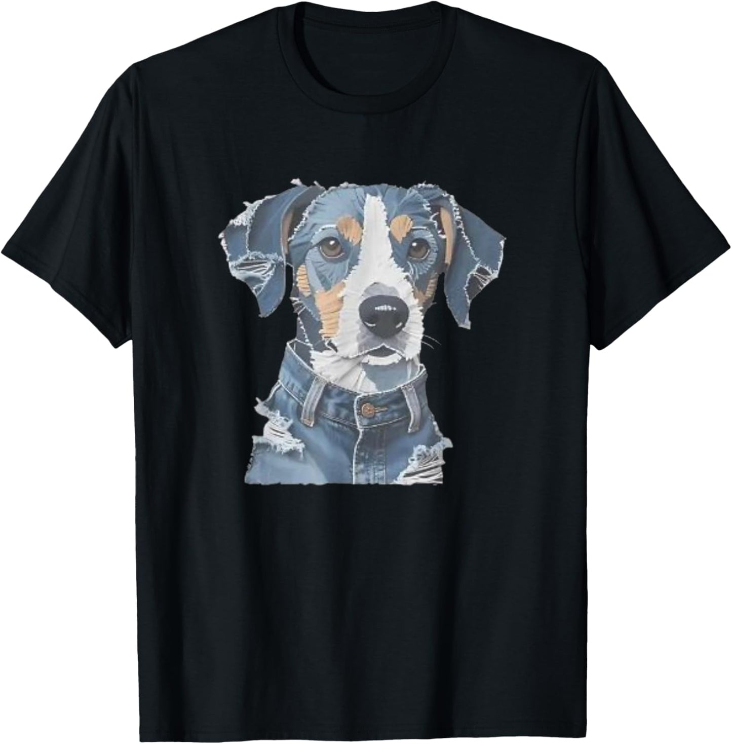 dog pattern denim patchwork art men women funny tee T-Shirt
