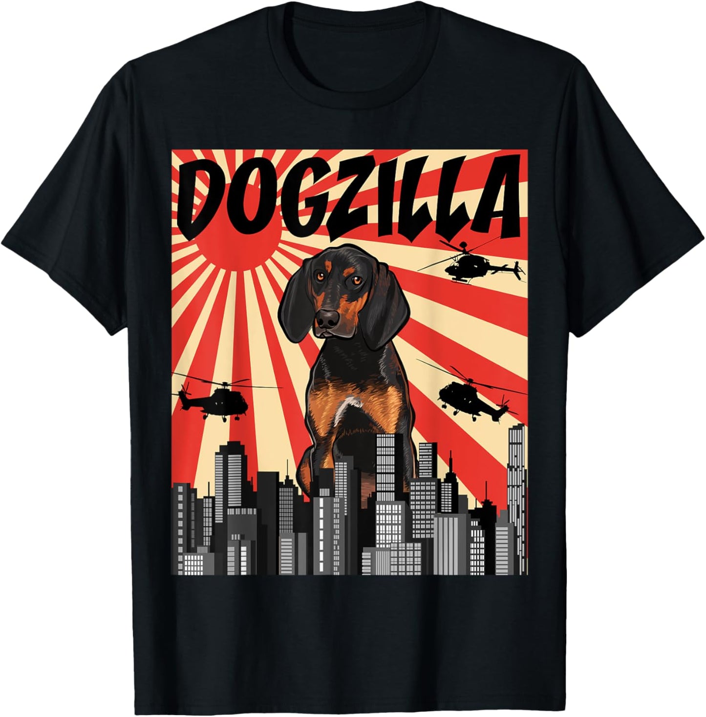 Funny Retro Japanese Dogzilla Black and Tan Coonhound T-Shirt