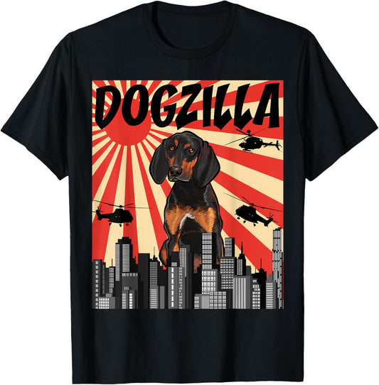 Funny Retro Japanese Dogzilla Black and Tan Coonhound T-Shirt