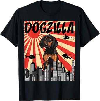 Funny Retro Japanese Dogzilla Black and Tan Coonhound T-Shirt