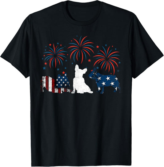 French Bulldog USA Flag Patriotic Men Women 4th Of July T-Shirt