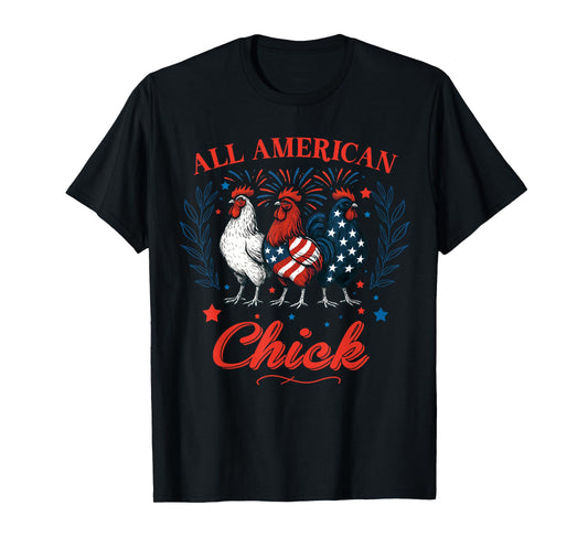 All American Chick Red White Blue Chicken 4th of July Mens T-Shirt