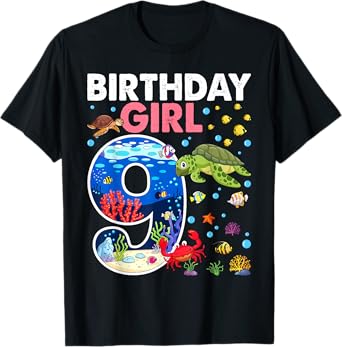 Birthday Girls 9th Sea Turtle 9 Year Old Ocean Aquarium T-Shirt