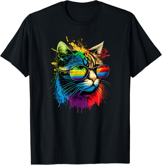 Rainbow Flag Gay Pride Lgbtq Watercolor Cat T-Shirt