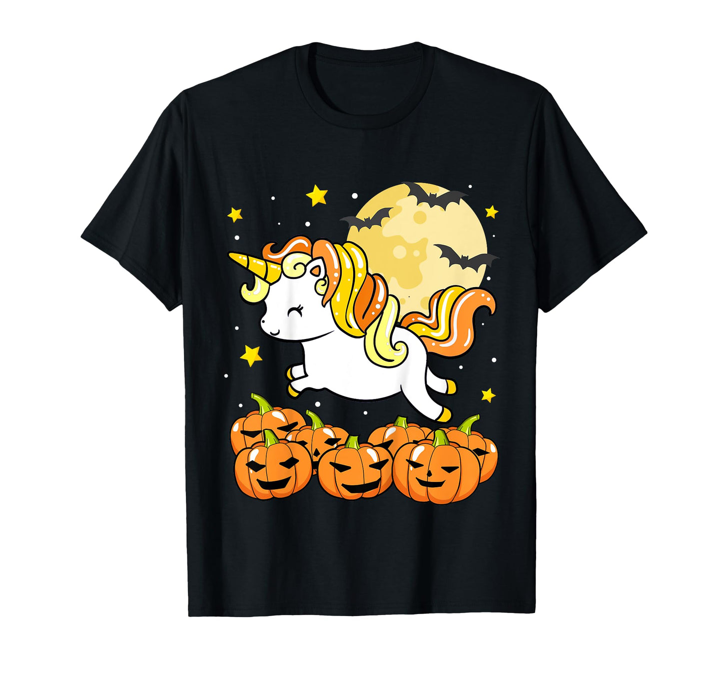 Kids Girls Unicorn Halloween Jack O Lantern Moon Pumpkin Toddler T-Shirt