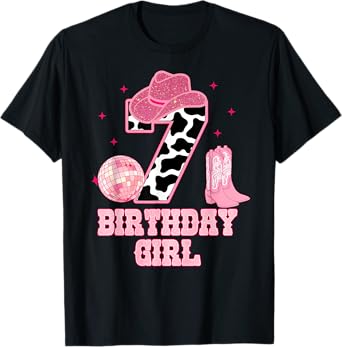 Happy 7th Birthday Girl Outfit Rodeo Western Cowgirl Cowboy T-Shirt