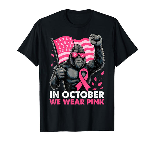 Bigfoot Breast Cancer Awareness Month Pink Ribbon Women Men T-Shirt