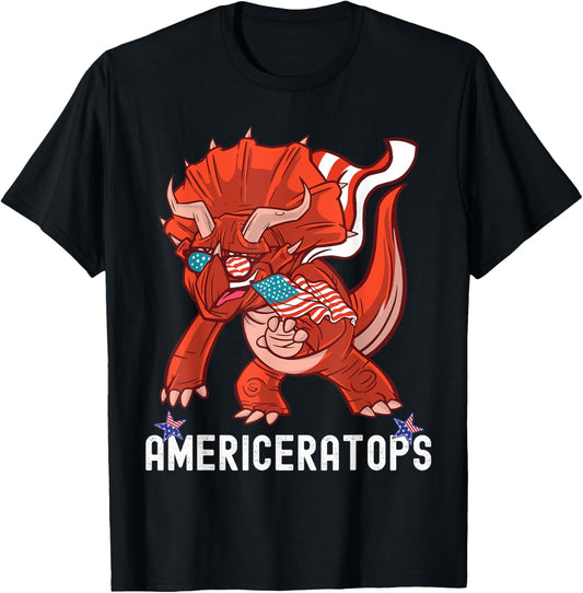 Dinosaur 4th of July Kids Boys Men Americeratops Triceratops T-Shirt
