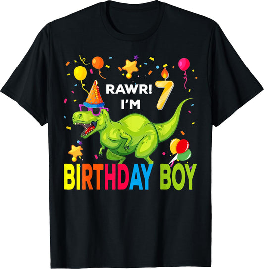 "7th Birthday Dinosaur T Rex 7 Year Old Boy Kids" T-Shirt