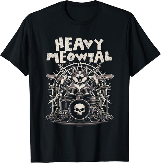 Heavy Meowtal Funny Cat Playing Drums Drummer Cat Meow T-Shirt