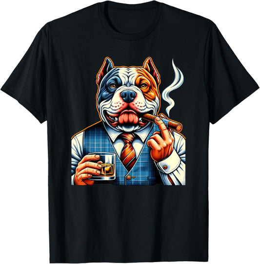 American Bully dog Cigar And Whiskey T-Shirt
