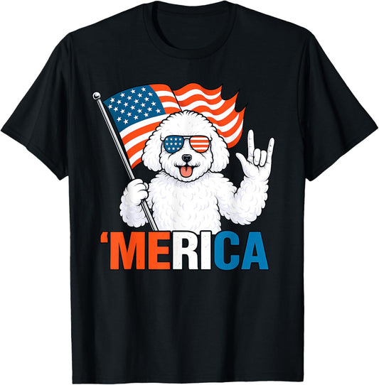 Bichon Frise Merica American Flag 4th Of July Dog Lover T-Shirt