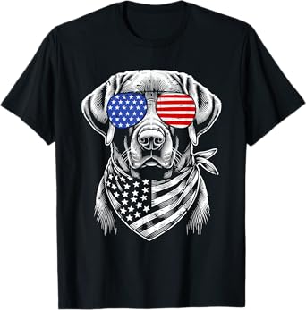 Labrador Retriever Patriotic 4th of July American US Flag T-Shirt for Women Kids Men
