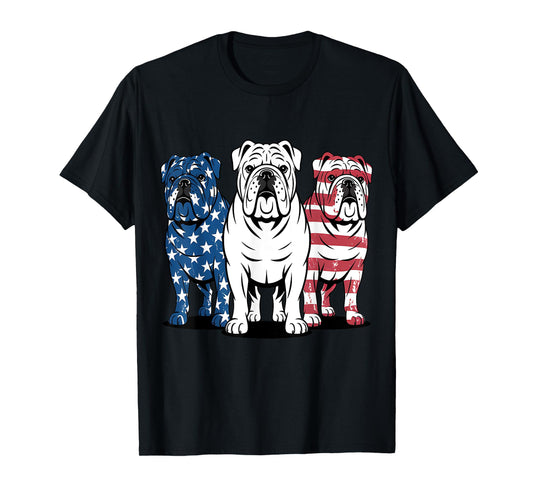 Unique English Bulldog Dog American Flag Retro Puppy Lover T-Shirt for Men Women Kids