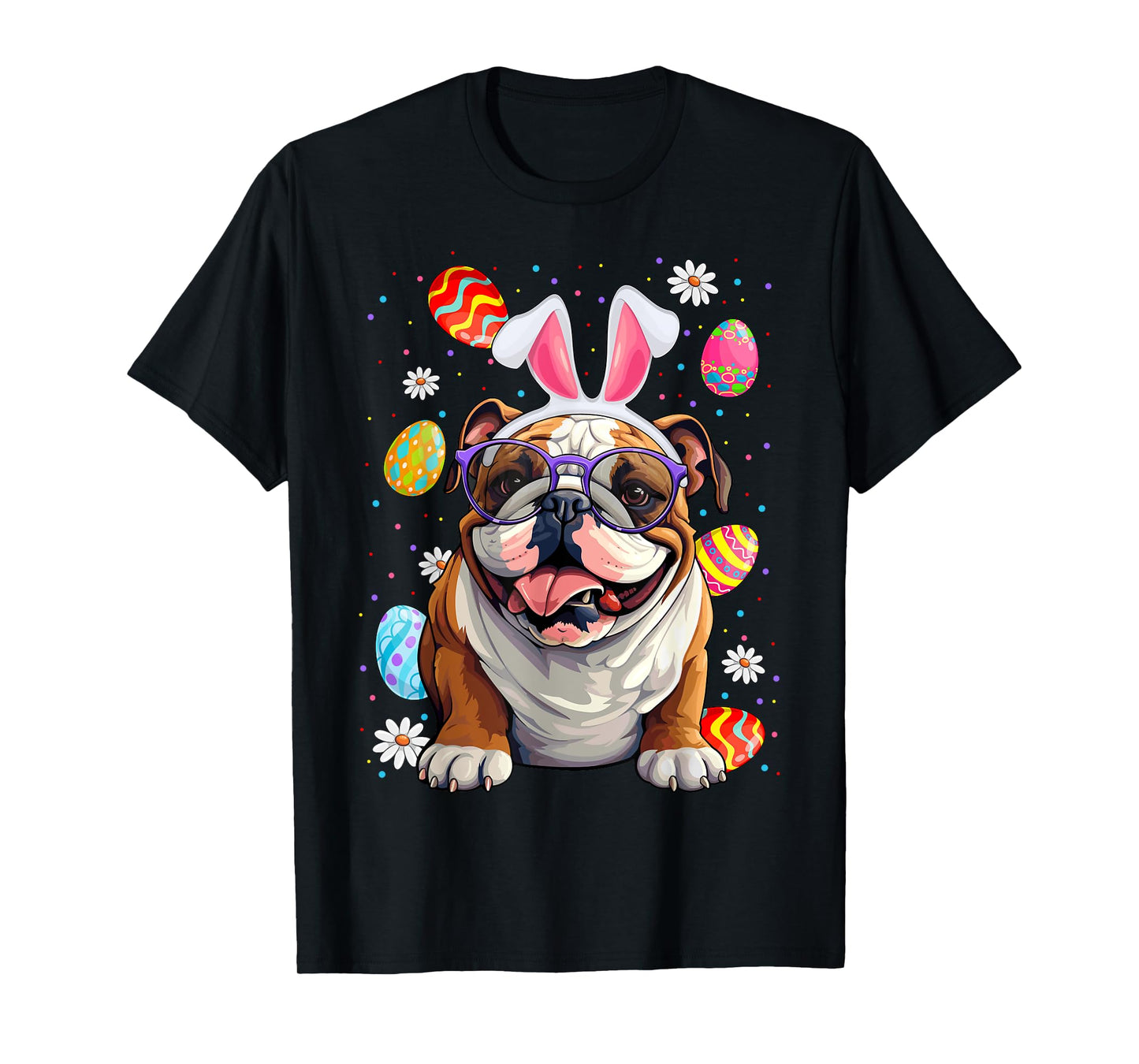 Cute English Bulldog Dog With Bunny Ears & Egg Easter Day T-Shirt
