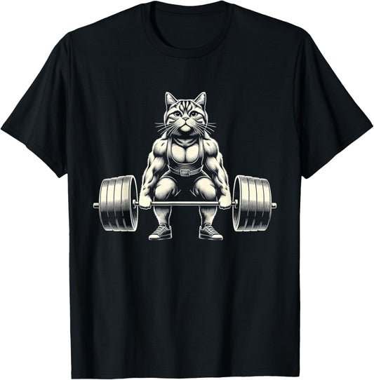 Funny Cat Deadlifting Powerlifting Gym Muscle Body Builder T-Shirt