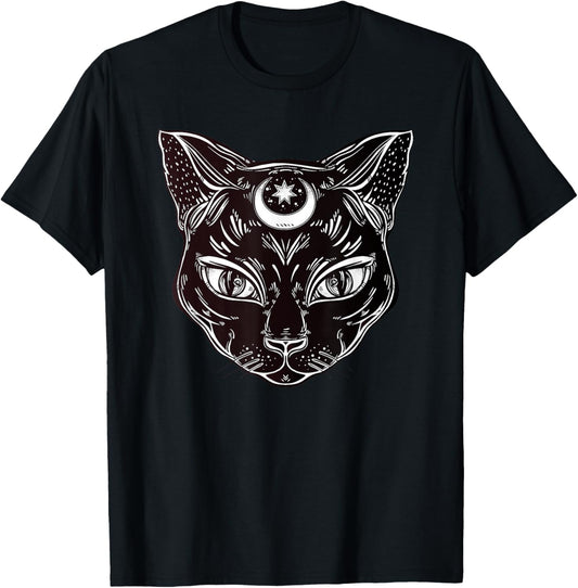 Black Cat Halloween Boho Tshirt - Gothic Witchcraft Tattoo T T-Shirt