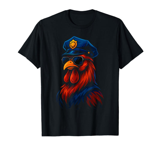 Funny Chicken Police Officer Cartoon Cop Costume Rooster T-Shirt
