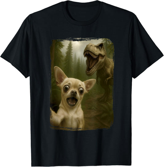 Trex Dinosaur Selfie Funny Chihuahua T-Shirt