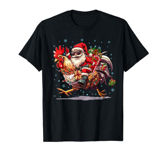 Chicken Lover Xmas Funny Santa Riding Chicken Christmas T-Shirt