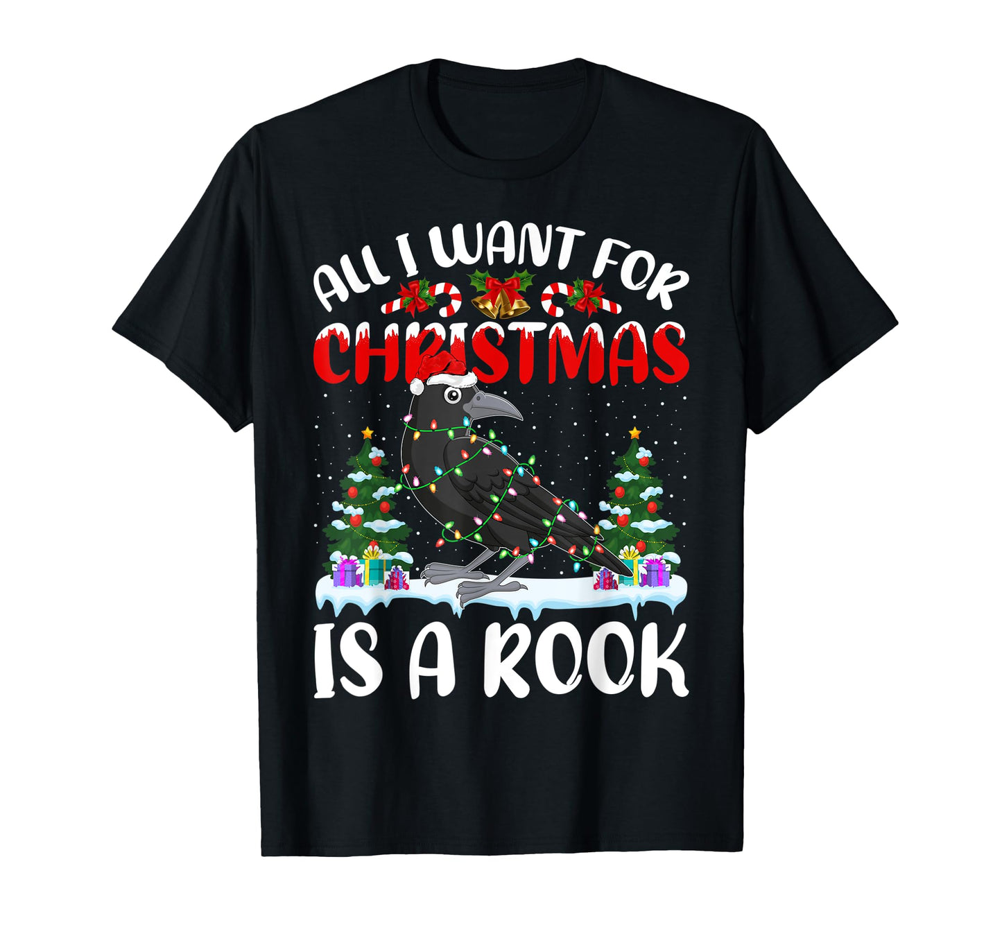Funny Santa Hat All I Want For Christmas Is A Rook Bird T-Shirt