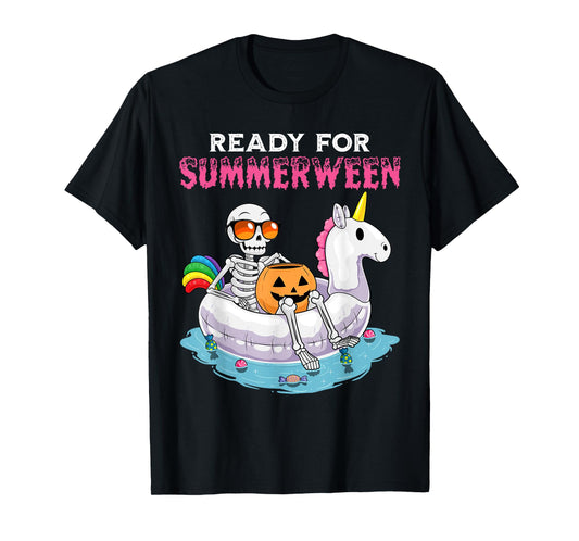 Ready For Summerween Funny Summer Skeleton Unicorn Halloween T-Shirt