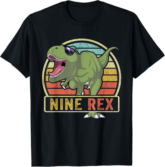 Nine Rex T Rex Birthday 9 Year Old Dinosaur 9th Dino T-Shirt