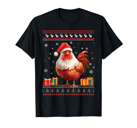 Christmas Chicken Santa Hat Men Women Ugly Christmas Sweater T-Shirt