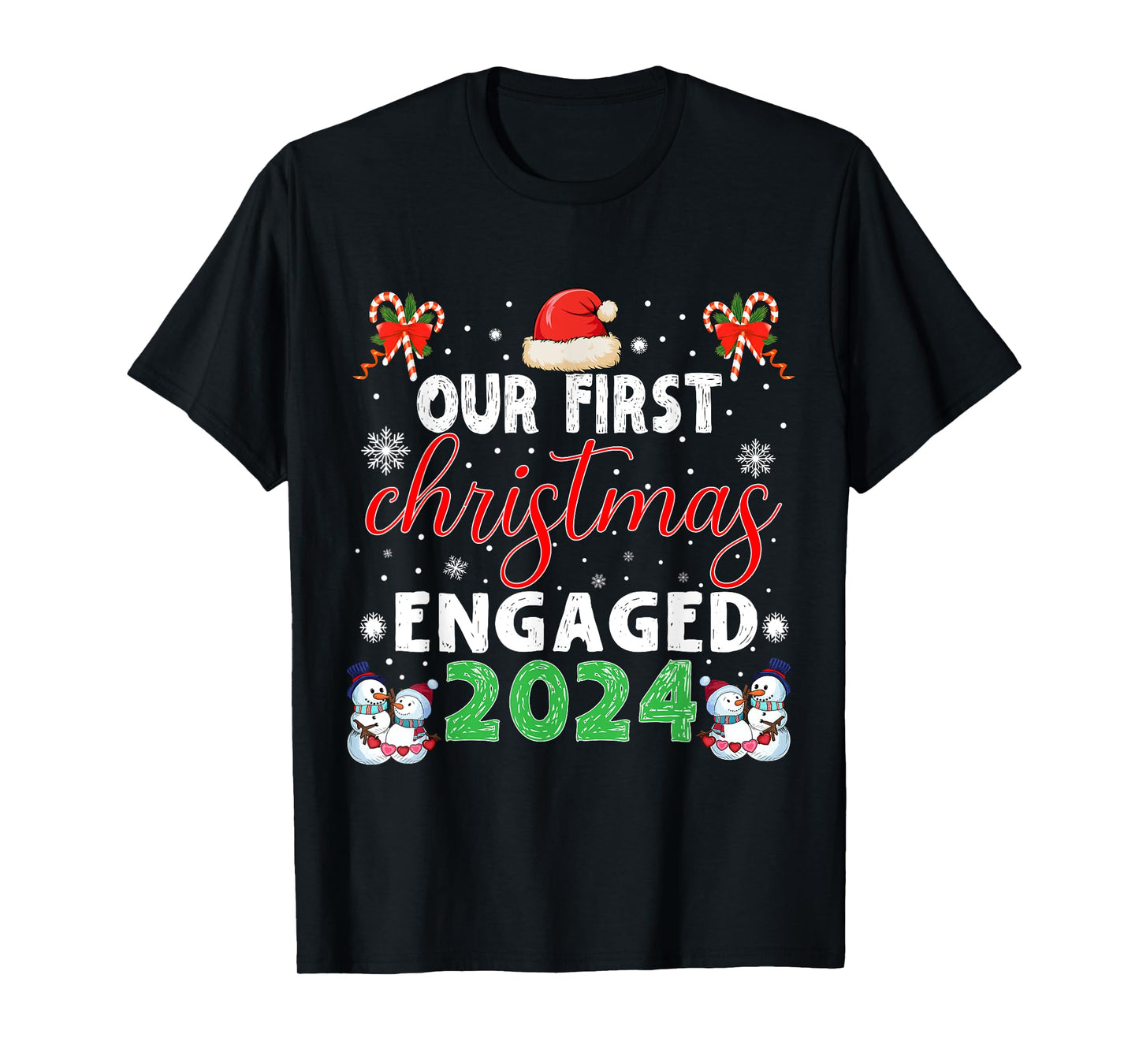 Christmas Couple tees Our First Christmas Engaged 2024 Funny Couple Xmas Pajamas T-Shirt