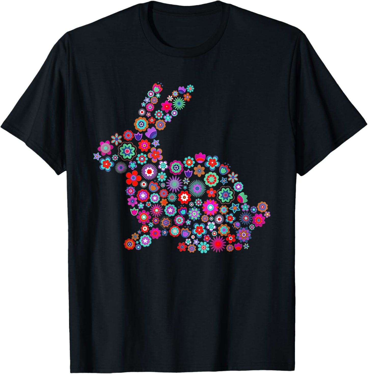 Floral Easter Bunny Tee Women Girls Spring Flowers Rabbit T-Shirt