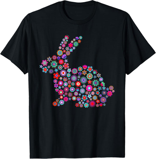 Floral Easter Bunny Tee Women Girls Spring Flowers Rabbit T-Shirt