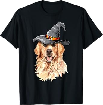 Golden Retriever Halloween Costumes Dog Lover Witch Hat T-Shirt for Men Women Kids