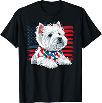 USA 4th Of July West Highland White Terrier American Westie Women Kids Men T-Shirt