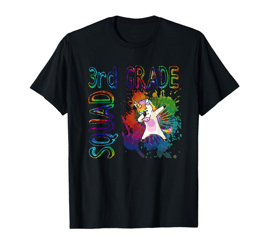 3rd Grade Squad Third Grade Dabbing Unicorn Tie Dye Design T-Shirt