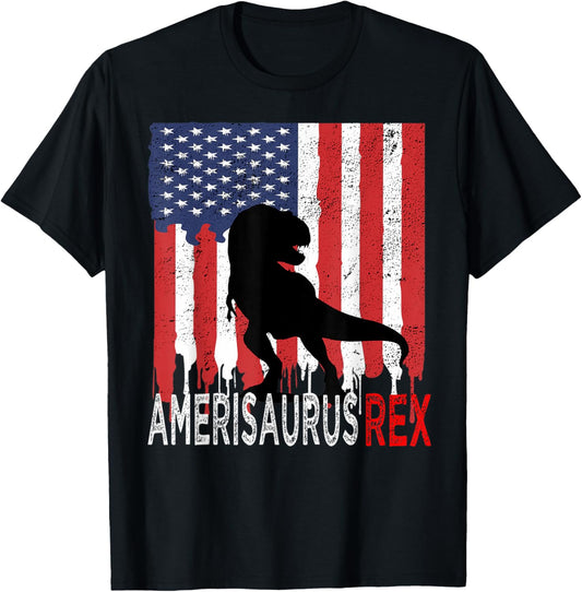 Dinosaur 4th Of July Amerisaurus T Rex American Flag Teens Men T-Shirt