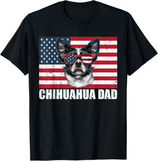 Chihuahua Dad American Flag Puppy Dog Lover 4th of July T-Shirt