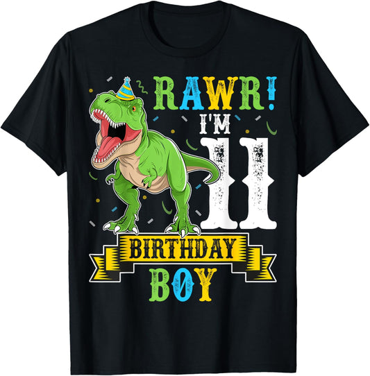 Rawr I'm 11 Birthday Boy Dinosaur T-Rex 11th Birthday Party T-Shirt