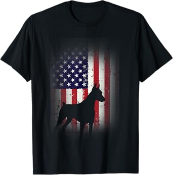 Funny Doberman Pinscher Art For Men Women Doberman US Flag T-Shirt