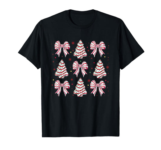 Merry Christmas Xmas Family Matching Apparel Coquette Christmas Tree Cake Bow Girly Unisex-Kids T-Shirt Black Small