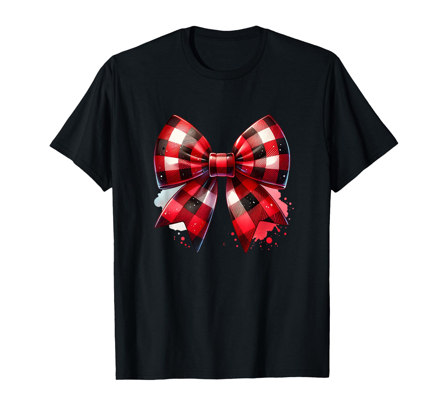 Coquette Bow Christmas Red Buffalo Plaid Xmas Womens T-Shirt