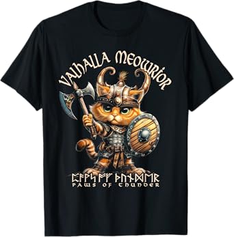 Nordic Norse Valhalla Viking Cat Warrior for Women Men Kids T-Shirt