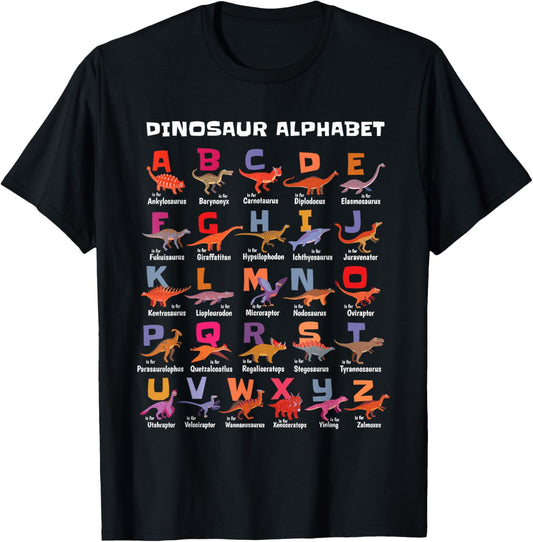 Types Of Dinosaurs Alphabet A-z Abc Dino Identification Gift T-Shirt