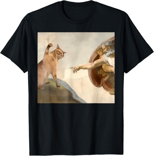 Almighty Slap Funny Cat God Creation of Adam Meme Jesus Art T-Shirt