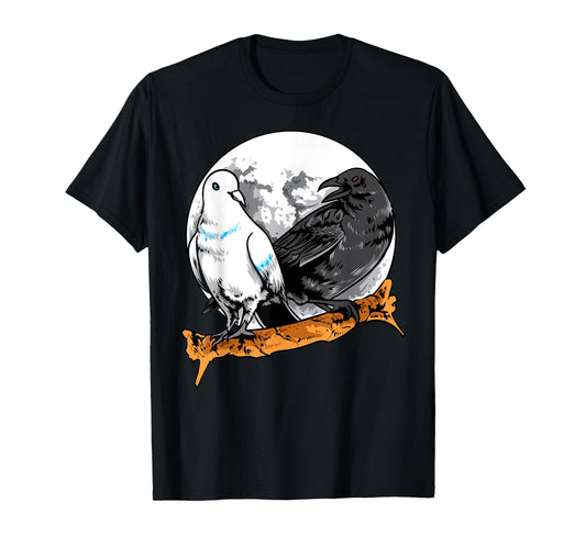 Dove and Crow Ying Yang Raven Birds Spirit Animals Moon T-Shirt
