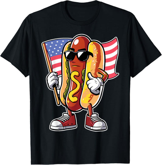 HOT DOG Sunglasses US American Flag 4th of July Hotdog T-Shirt