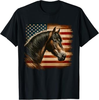 American Flag Patriotic Horse Horseback Riding Western Farm T-Shirt for Women Kids Men