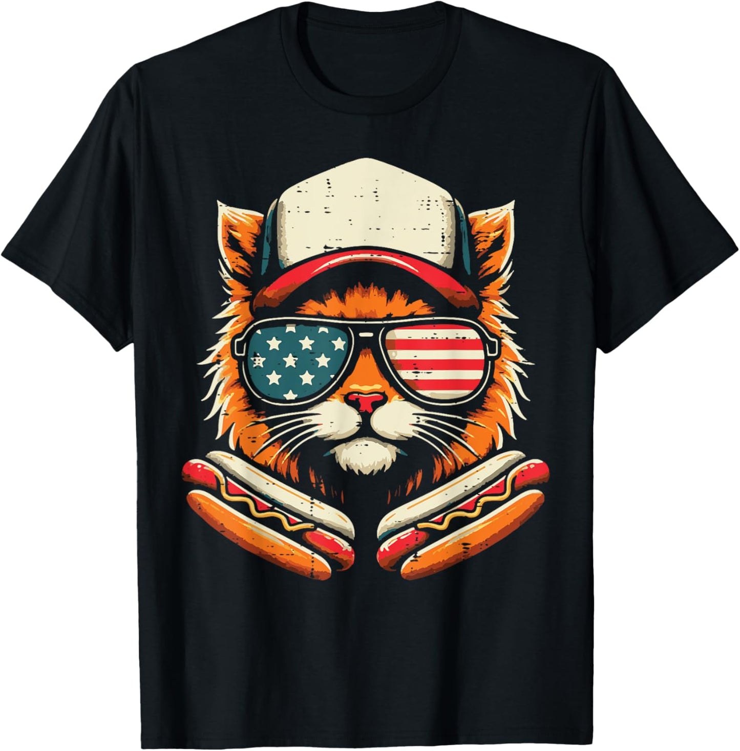 4th Of July Cat Hotdogs USA Sunglasses Patriot Men Boys Kids T-Shirt